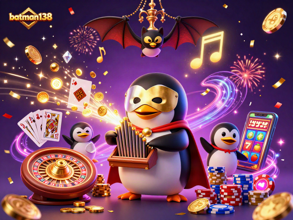 Spin and win with batman138 at a vibrant casino adventure with gold coins and festive elements.