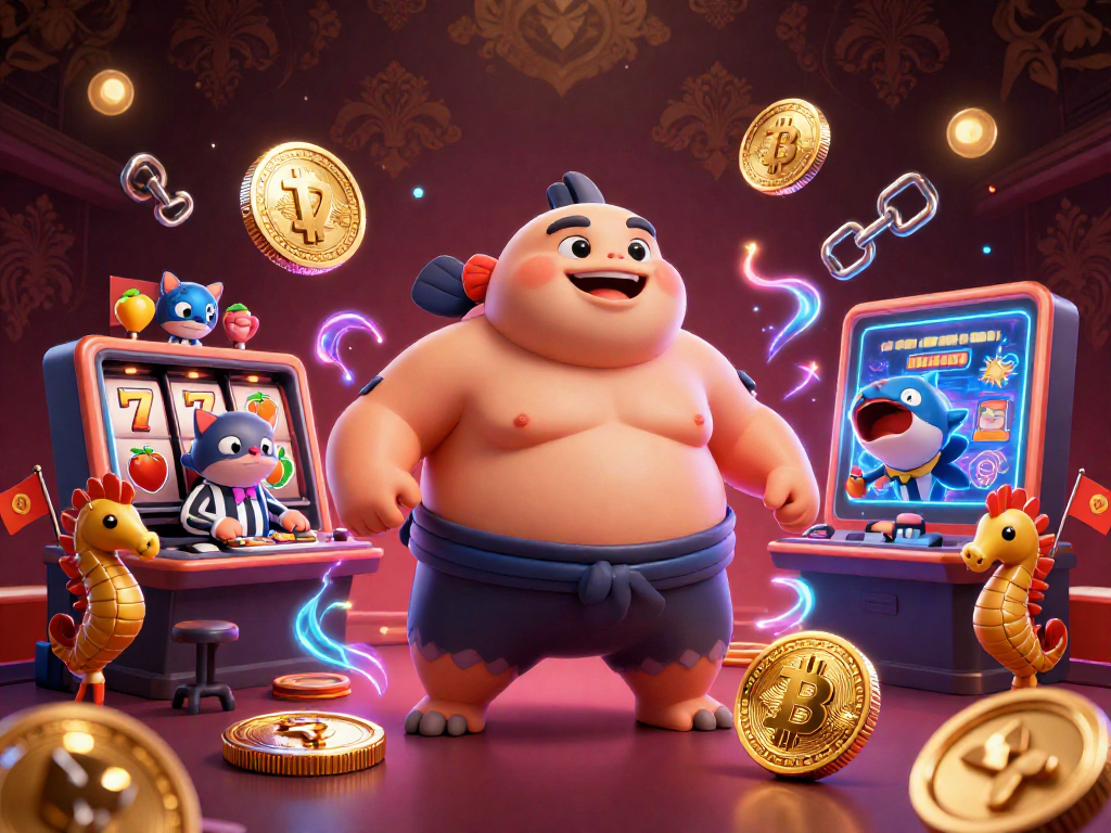 Engage with situs slot gacor in a vibrant underwater casino scene featuring a fugu, referee catfish, and seahorses.