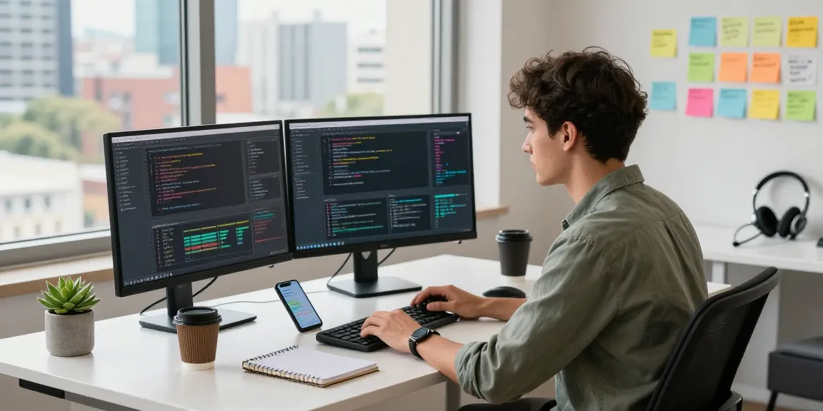 A focused professional coding in a modern tech workspace, emphasizing jebol wd and innovative software development.