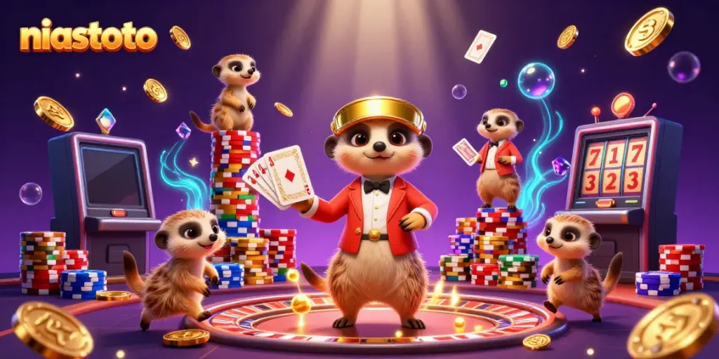 Experience the vibrant niastoto casino scene filled with lively meerkats engaging in thrilling games.