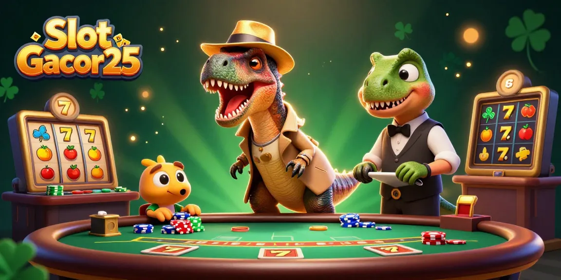 Slot Gacor25 memikat dengan banyak simbol jackpot dan karakter unik dalam suasana kasino yang dinamis.