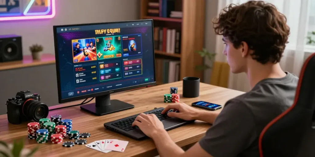 Seributoto Login pada platform judi online dengan pengguna fokus di layar laptop di rumah.