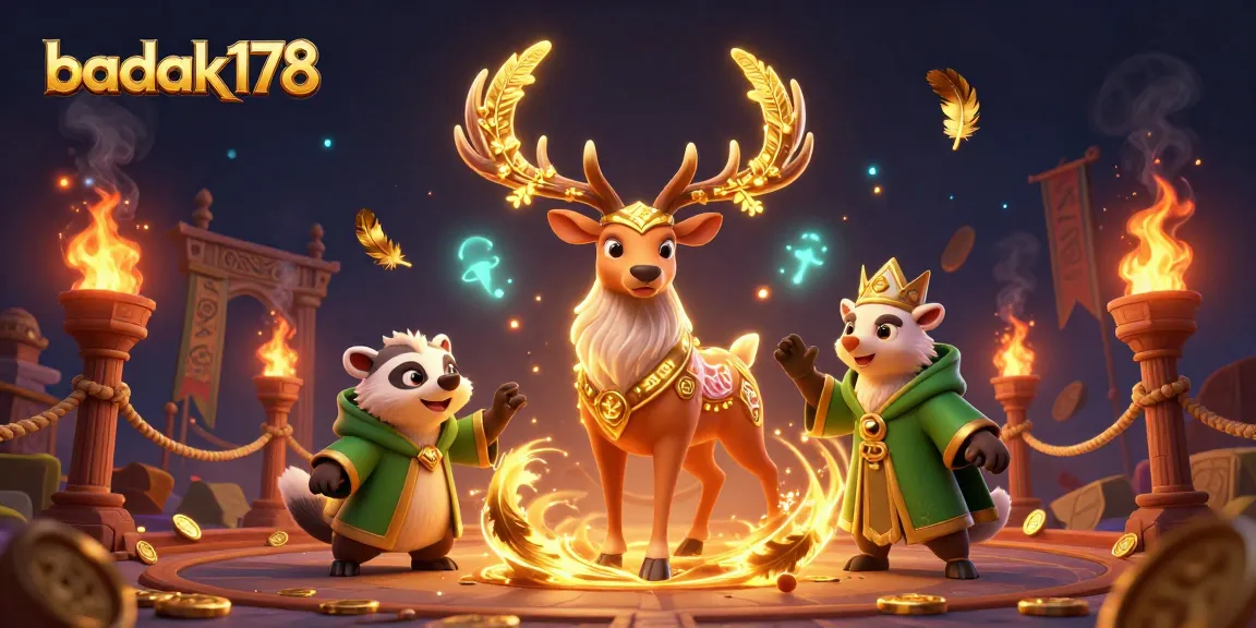 Join the excitement at badak178 with a rich casino scene featuring a Celtic stag, our betting tokens, and vibrant energy.