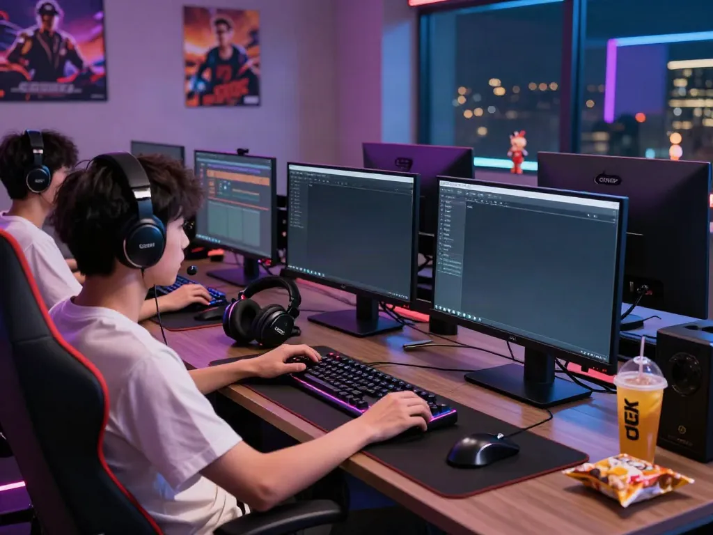 Gamer menikmati pengalaman bermain di QQGOBET dengan perangkat modern dan suasana yang dinamis.