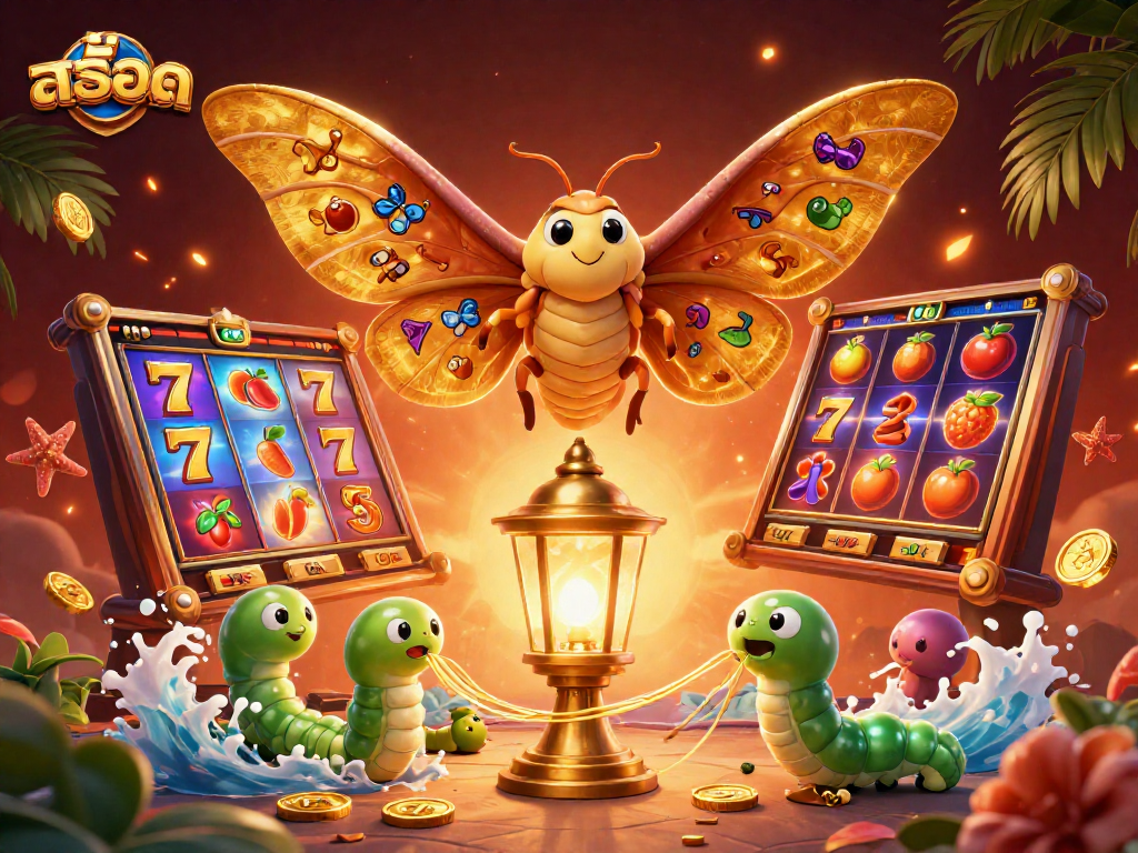 Spin to win big: Exciting slots scene with an atlas moth and casino elements like jackpots and slot reels