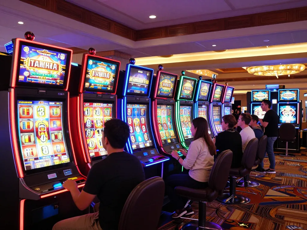 Pemain menikmati putaran yang mendebarkan di mesin slot777 dalam suasana kasino yang meriah