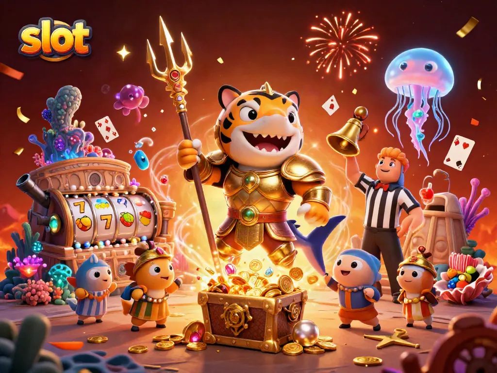 Menangkan slot dengan karakter hiu simbol keberuntungan di arena bawah laut.