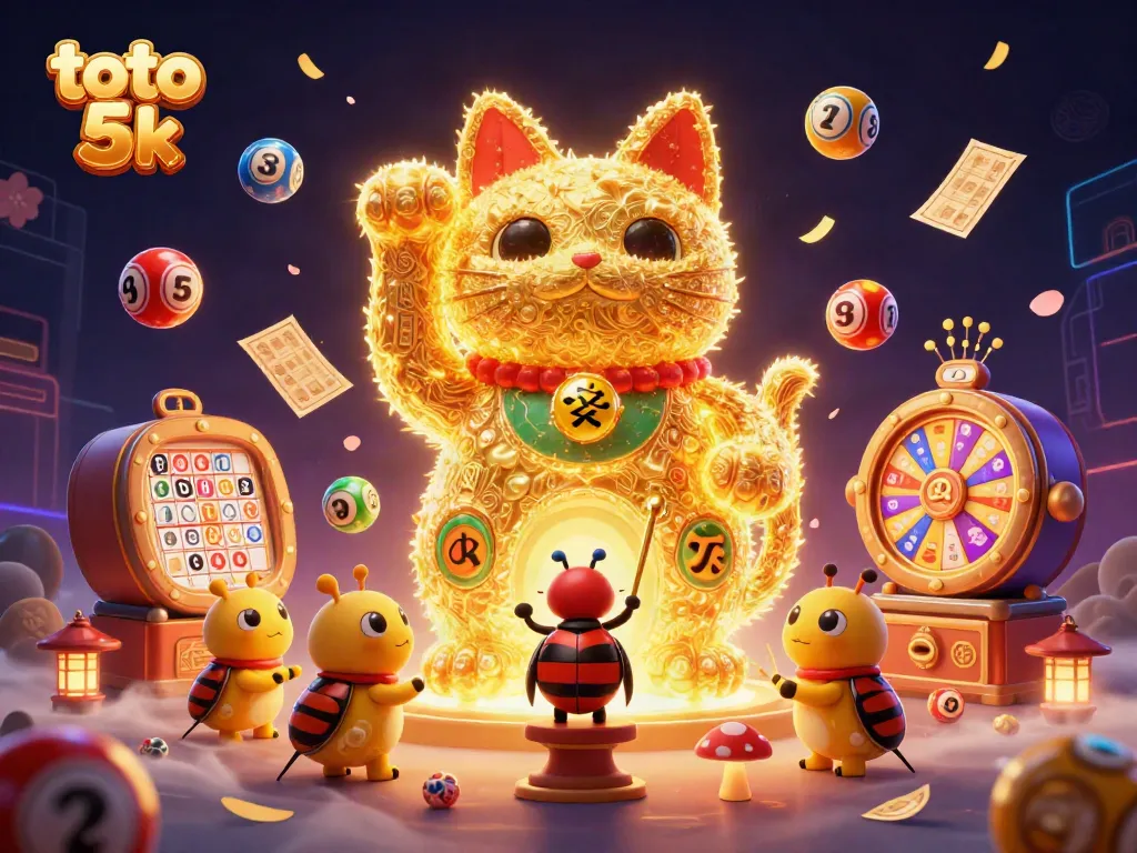 Experience thrilling action with the adorable toto 5k lucky cat surrounded by colorful casino elements.