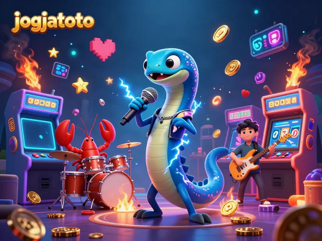 Experience the vibrant underwater casino stage with jogjatoto's thrilling gaming elements, featuring a DJ electric eel.