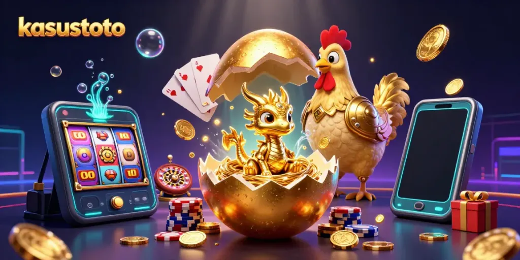 Permainan slot di kasustoto dengan naga emas dan chip poker
