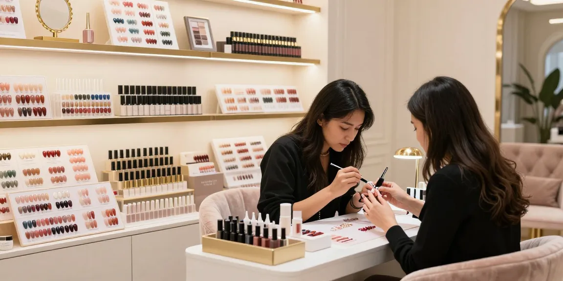 Pengalaman mewah dalam memilih produk kuku LUXURY12 di toko kecantikan.