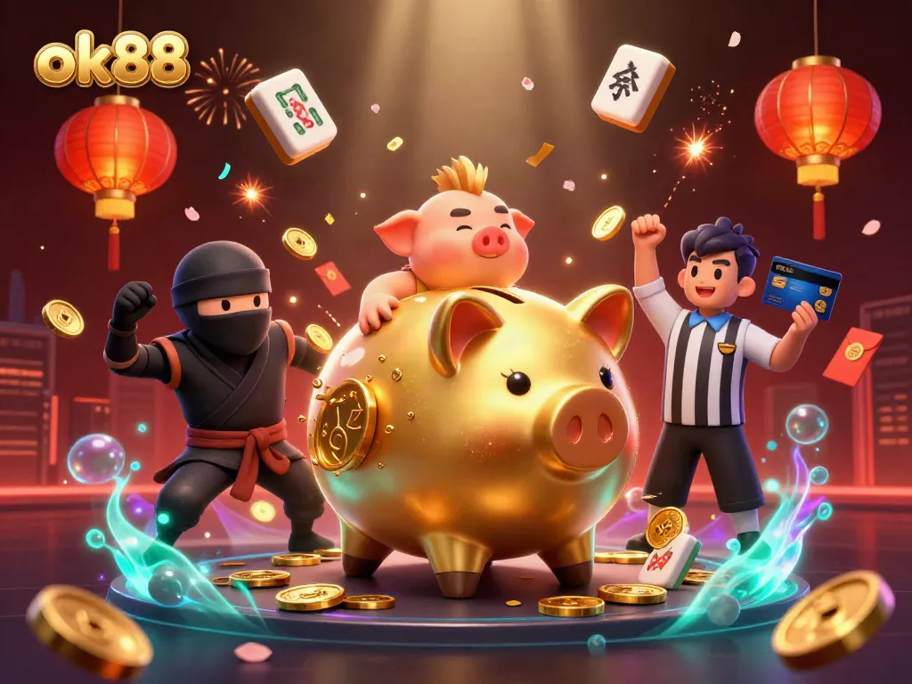 Join the excitement with ok88's vibrant 3D casino illustration featuring dynamic gameplay and rich visuals.