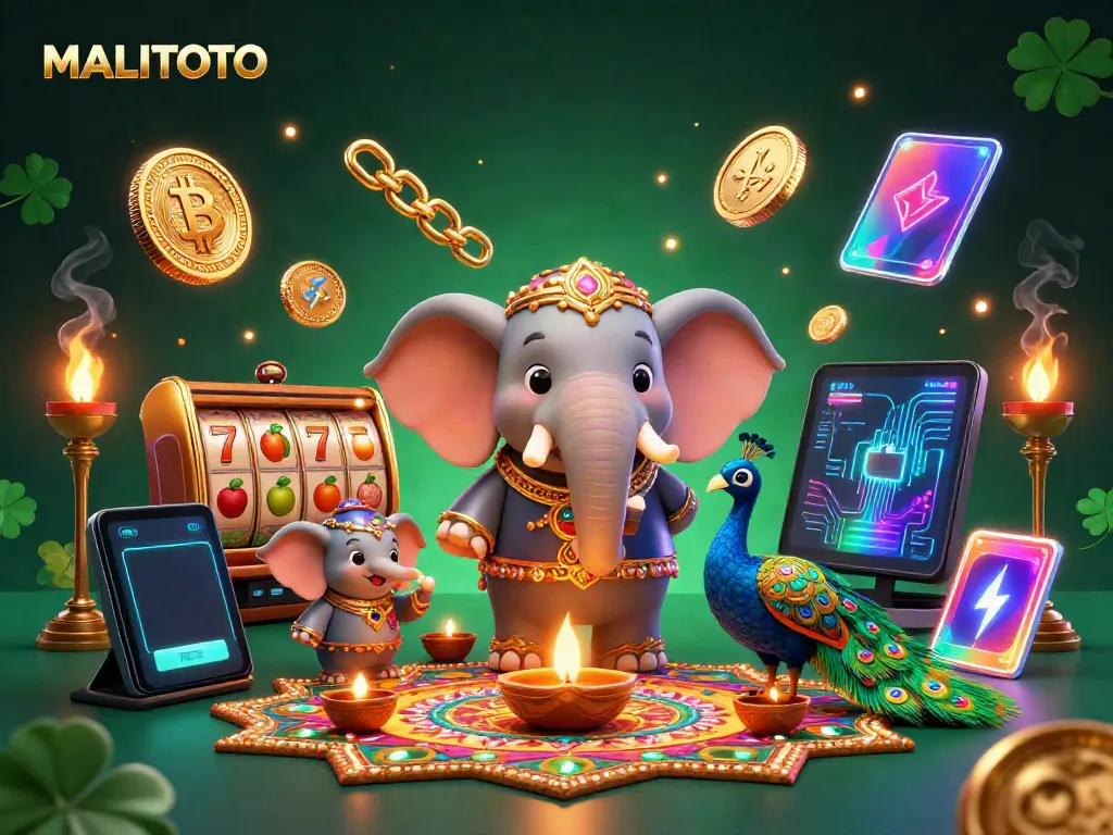 MALITOTO slot gaming featuring a colorful 3D elephant and peacock amidst vibrant casino elements.