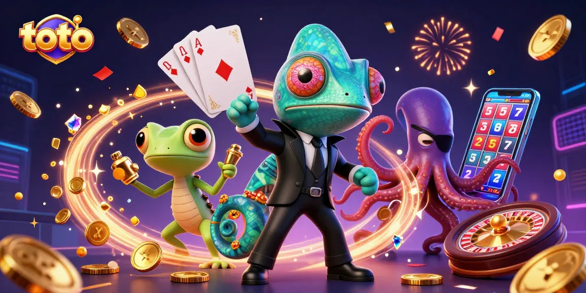 Toto mengundang keberuntungan dengan ilustrasi menyenangkan tentang chameleon, gecko, dan octopus yang beraksi di dunia kasino.