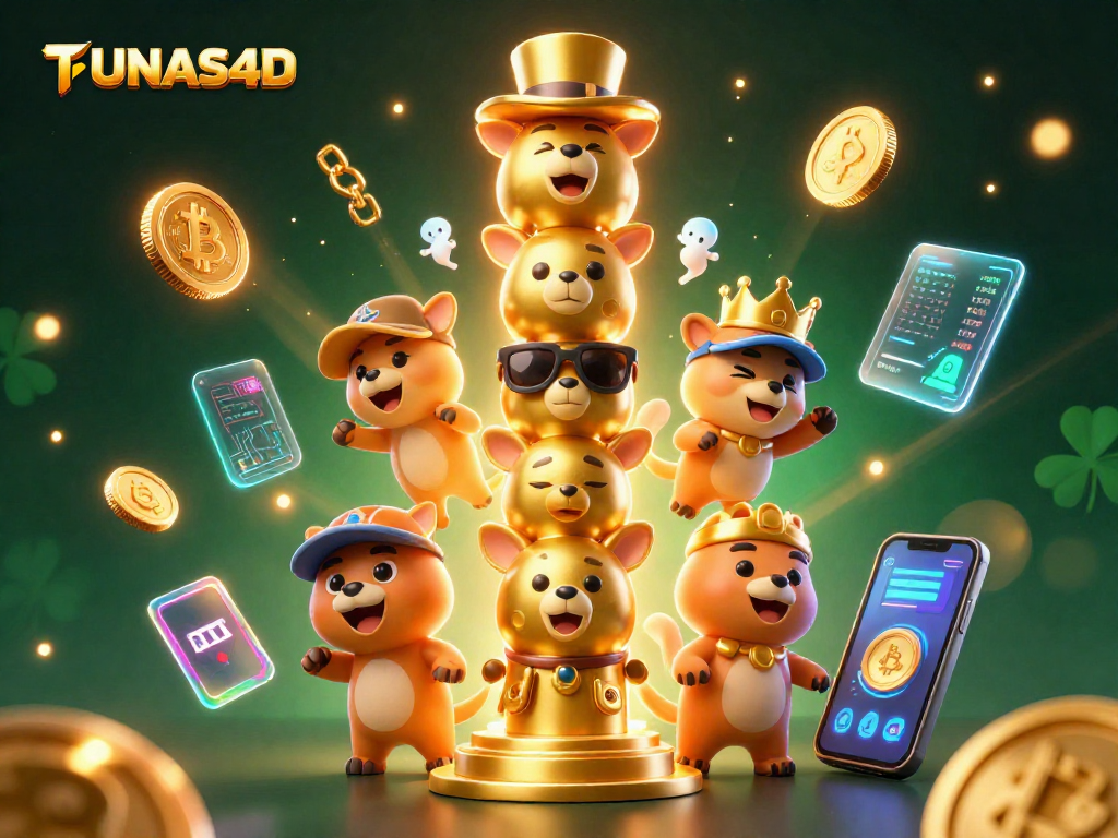 TUNAS4D showcases a vibrant 3D casino scene with a magical golden totem, attracting players to jackpot wins.