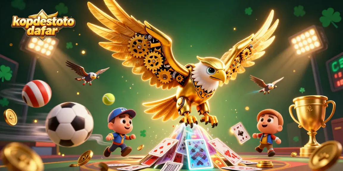 Experience kopdestoto daftar with dynamic 3D illustration of a golden eagle amidst sports betting elements.