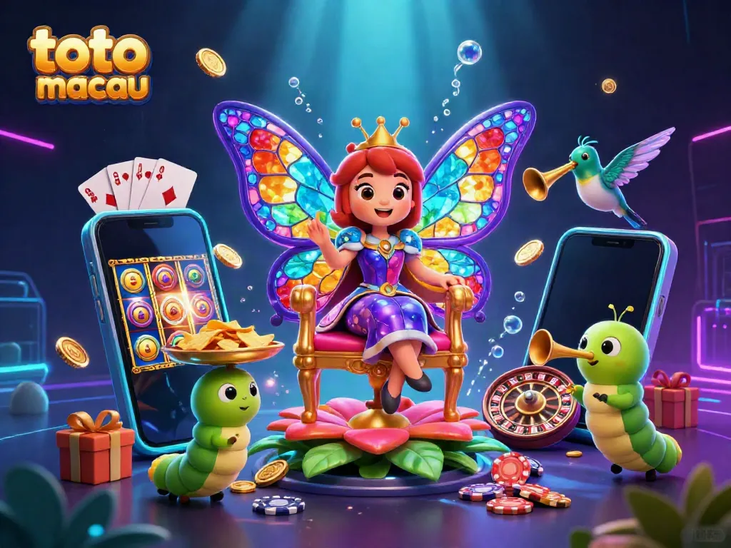 Menampilkan Keluaran Angka Toto Macau yang akurat dengan ilustrasi 3D penuh warna dan elemen permainan uang.