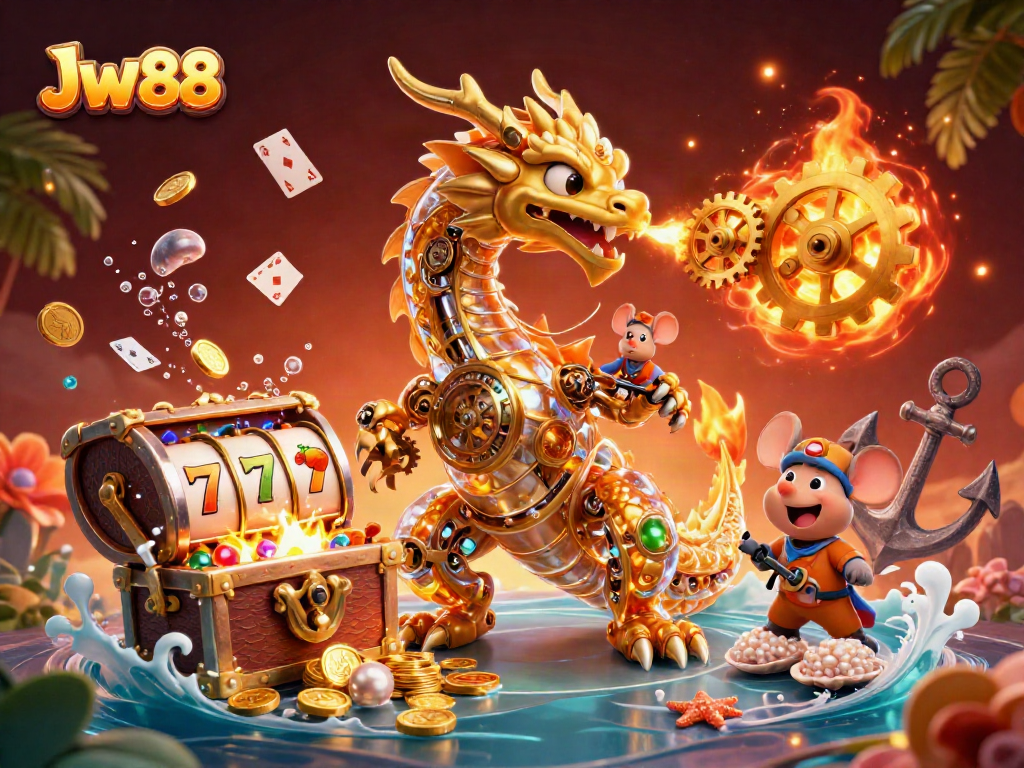 Engage in thrilling gameplay with Jw 88's vibrant casino scene filled with golden treasures.
