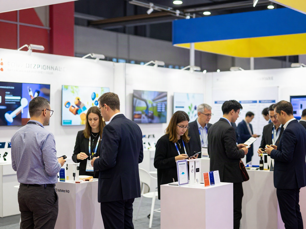 Engaging exhibitors networking at a vibrant industry trade show.